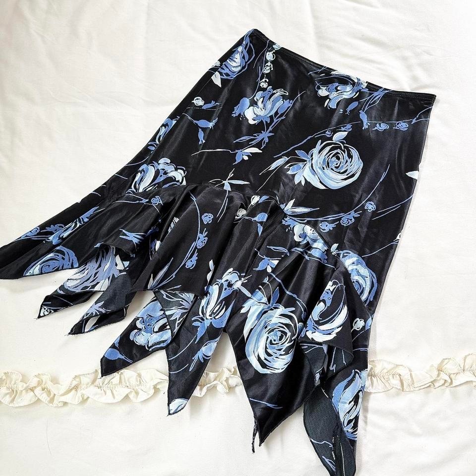 Black Floral Fairy Handkerchief Skirt 90s 925 Black Blue Floral Skirt Size 5
